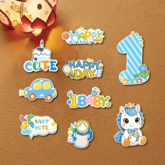 Combo 5 set giấy - ngựa ôm bình sữa và số 1 kẻ -XANH.