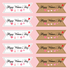 Set 60 thẻ giấy mix 2 màu nâu và trắng- Happy Women's day mẫu 2 (có dây trái tim). (Q9012)