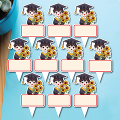 Set 50 thẻ giấy có chân cắm-bé TRAI CỬ NHÂN (MẪU 7-ôm hoa hướng dương).