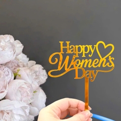 Set 10 mica women's day chữ uốn gắn trái tim-MÀU VÀNG.