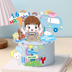 Combo 2 set giấy (1-6)- bé TRAI giơ 2 tay số 1.6 và ô tô xanh (mẫu mới).