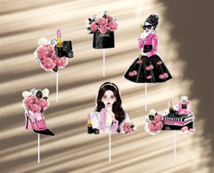 Set giấy cô gái-hoa-giày-túi đen hồng (HD)-CG024.