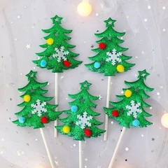 set 10 cây thông noel có gắn bông sắc màu.