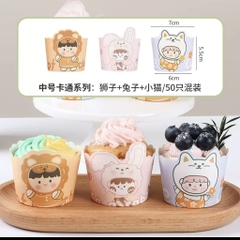 Set 50 cốc cupcake giấy  kt 6x5.5x7cm -hình em bé kute (mix 3 mẫu 1 set).