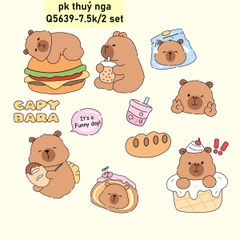 Combo 2 set giấy-Capybara mẫu 2 (uống trà sữa).