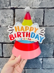 Set 10 mũ 3D cán bóng giấy đẹp kt dk 13cmx cao 20cm -nền HỒNG +ĐỎ+XANH DƯƠNG+ XANH LÁ (gắn chữ HPBD)M45.