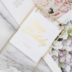 Mica HPBD hình chữ nhật - nền TRẮNG chữ vàng.