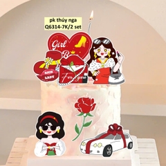 Combo 2 set giấy - 2 quý bà và bông hoa đỏ.