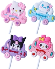 Set 4 tượng nhựa dẻo - mèo kuromi, melody, kitty và chó Cinnamoroll (ngồi xe).