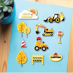 Combo 5 set giấy - em bé lái xe công trình và cây màu cam.