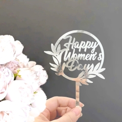 Set 10 mica women's day TRÒN gắn hình lá-MÀU BẠC.