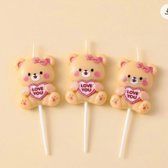 Set  5 NẾN gấu ôm trái tim hồng chữ LOVE YOU.