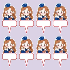 Set 50 thẻ giấy có chân cắm-bé GÁI CỬ NHÂN (MẪU 2-trang phục cử nhân màu xanh than đậm).
