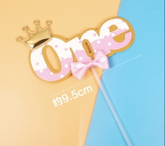 Set 5 chữ ONE giấy đội vương miện-HỒNG.