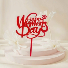 Set 10 mica Happy women's day gắn cành lá ở cuối-ĐỎ.