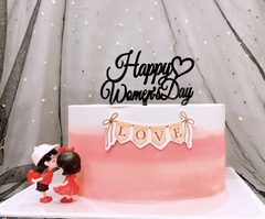 Set 10 mica Women day chữ uốn gắn trái tim-ĐEN.