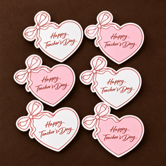 Set 40 bảng giấy Happy teacher's day - hình trái tim nơ mix 2 màu trắng và hồng.