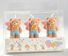 Vỉ 3 cây nến-GẤU NAM (áo yếm xanh) kt 4cm.