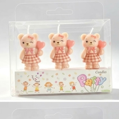 Vỉ 3 cây nến-GẤU NỮ (váy hồng) kt 4cm.