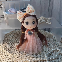 Túi 10 Búp bê tết tóc 2 bên 12cm - váy hồng cam.