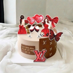 Combo 5 set giấy SX- cô gái váy đỏ tóc dài và chữ LV to.