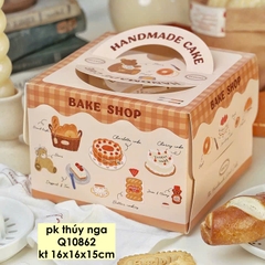 Set 50 hộp giấy cửa sổ- BAKE SHOP hình bánh kem, bánh mỳ 16x16x15cm (KÈM ĐẾ).