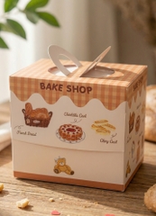 Set 50 hộp giấy cửa sổ- BAKE SHOP hình bánh kem, bánh mỳ 16x16x15cm (KÈM ĐẾ).
