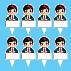 Set 50 thẻ giấy có chân cắm-bé TRAI học bài (áo vest) (CHÚ Ý SET 50).