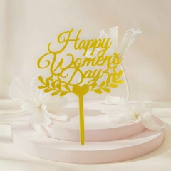Set 10 mica Happy women's day cành lá cây bên dưới -VÀNG.