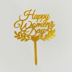 Set 10 mica Happy women's day cành lá cây bên dưới -VÀNG.