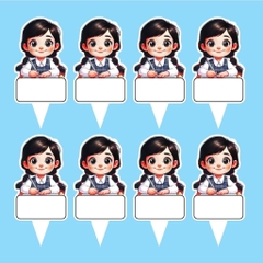 Set 50 thẻ giấy có chân cắm-bé GÁI học bài (tết tóc 2 bên) (CHÚ Ý SET 50).