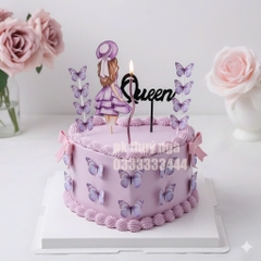 10 set giấy -  cô gái đội mũ màu tím và bướm giấy màu tím.