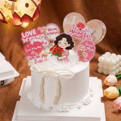 Combo 5 set giấy SX-Mẹ áo hồng ôm hoa đỏ.