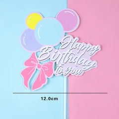 Set 10 thẻ giấy HPBD nơ và chùm bóng-HỒNG.
