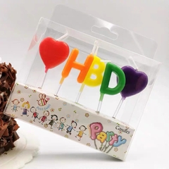 Vỉ nến chữ Happy birthday viết tắt ❤HBD❤-màu ĐỎ-VÀNG-XANH-TÍM.