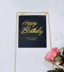 Mica HPBD hình chữ nhật - nền đen chữ vàng.