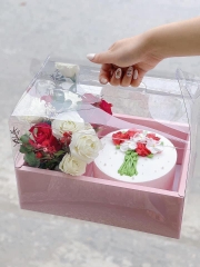Set 10 hộp mica 2 ngăn có quai xách kèm đế (đk khay đựng bánh 16cm, đk khay hoa 8cm)-MÀU HỒNG.