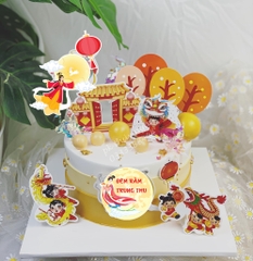 Combo 2 set giấy trung thu - múa lân mẫu 2 (em bé múa lân và hằng nga).