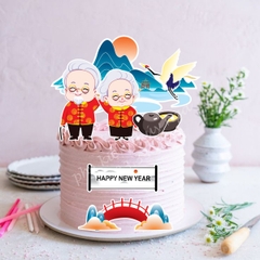 Combo 2 set giấy tết-ông bà áo đỏ và bộ ấm chén.