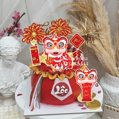 Combo 2 set giấy TẾT ép nhũ - đầu lân câu đối + pháo + pháo hoa.