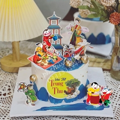 Combo 2 set giấy trung thu - tết đoàn viên (chú cuội ngồi cây đa, hằng nga, gia đình xum họp).