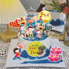 Combo 2 set giấy trung thu  - rước đèn (hằng nga và và bánh trung thu, 2 đầu lân xanh đỏ).