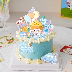 Combo 2 set giấy - bé TRAI đội mũ hình con vịt + chùm bóng+kẹo.