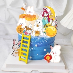 Combo 2 set giấy trung thu -thỏ mẫu 3 (thỏ bánh và hằng nga).