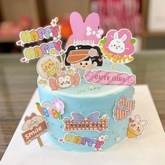 Combo 2 set giấy - bé gái kute đội mũ lưỡi trai và cây cắm chữ smile.