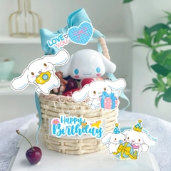 Combo 2 set giấy- chó  Cinnamoroll (mẫu đội mũ sinh nhật xanh và cầm chùm bóng hồng).