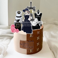 Combo 2 set giấy-cô gái váy đen chanel, tháp pari và bánh sinh nhật.