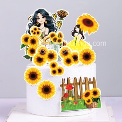 Combo 2 set giấy-cô gái, xe đạp và hoa hướng dương.