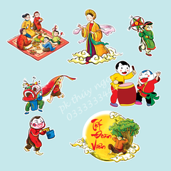 Combo 2 set giấy trung thu - tết đoàn viên (chú cuội ngồi cây đa, hằng nga, gia đình xum họp).