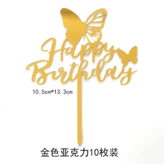 Set 10 mica HPBD gắn hình con bướm-vàng.